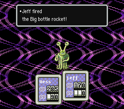The battle text is formatted this way in EarthBound simply because that's how it was formatted in the Japanese version. There was no need to keep it this way - the translators simply didn't know to do otherwise
