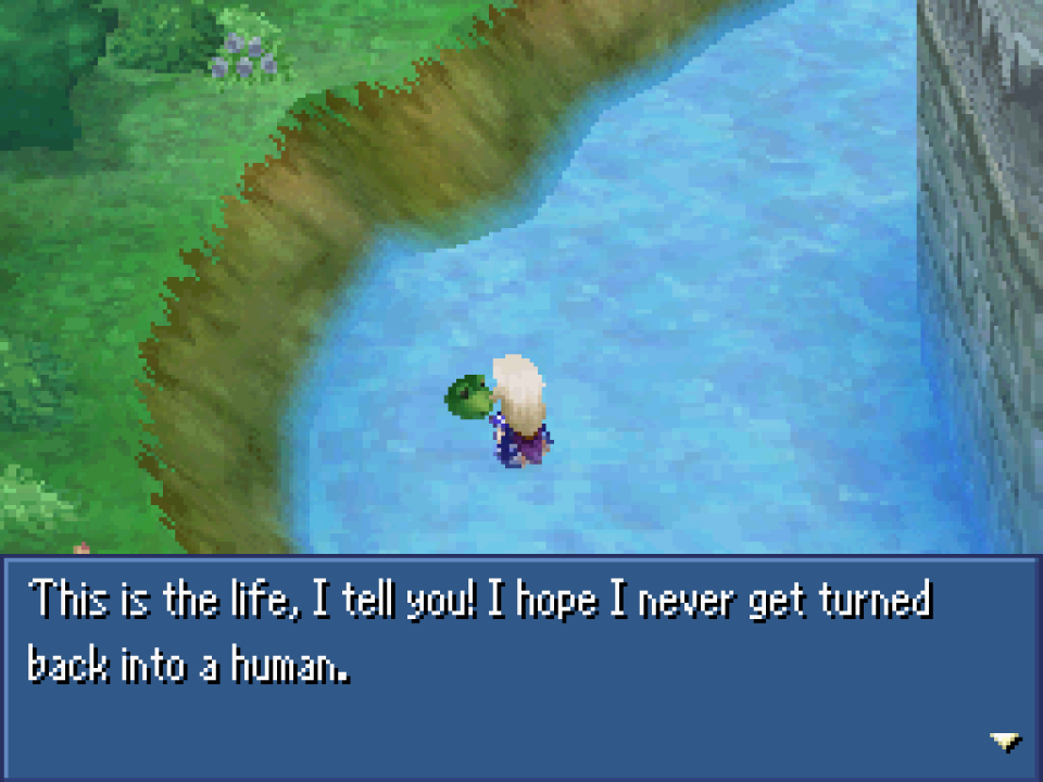 "This is the life, I tell you! I hope I never get turned back into a human."Final Fantasy IV (Nintendo DS, 2008)
