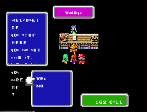 The inn screen - the text was edited to say that you can't save in this version of the game