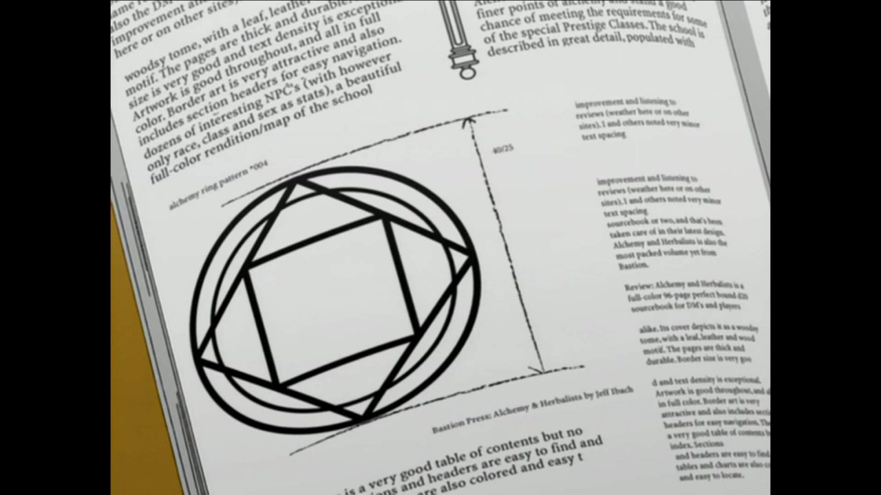 This alchemy book is a review of a Dungeons and Dragons book (from Fullmetal Alchemist)