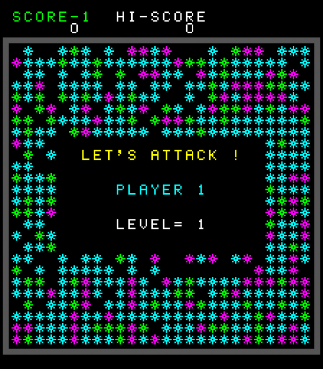 The arcade version of Crazy Balloon prominently features a Japanese-style "let's"