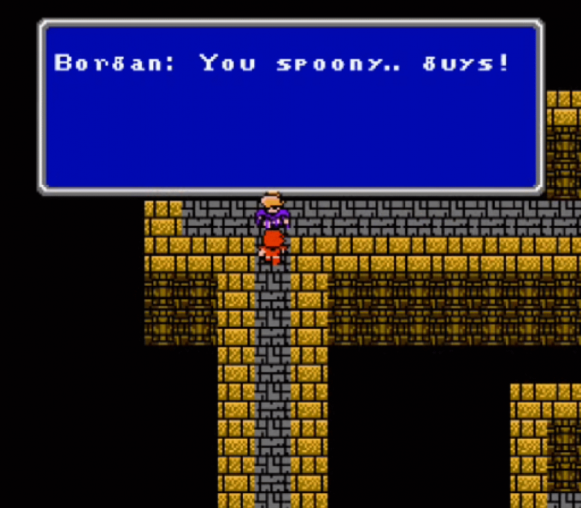 The English fan translation of Final Fantasy II inserts a small "spoony" reference into the script. The original Japanese line was closer to "Serves you right!" The English fan translation of Final Fantasy II inserts a small "spoony" reference into the script. The original Japanese line was closer to "Serves you right!"