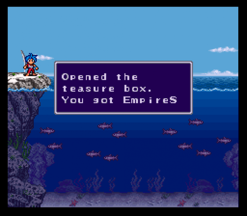 Literally every line of text in this fishing mini-game has problems