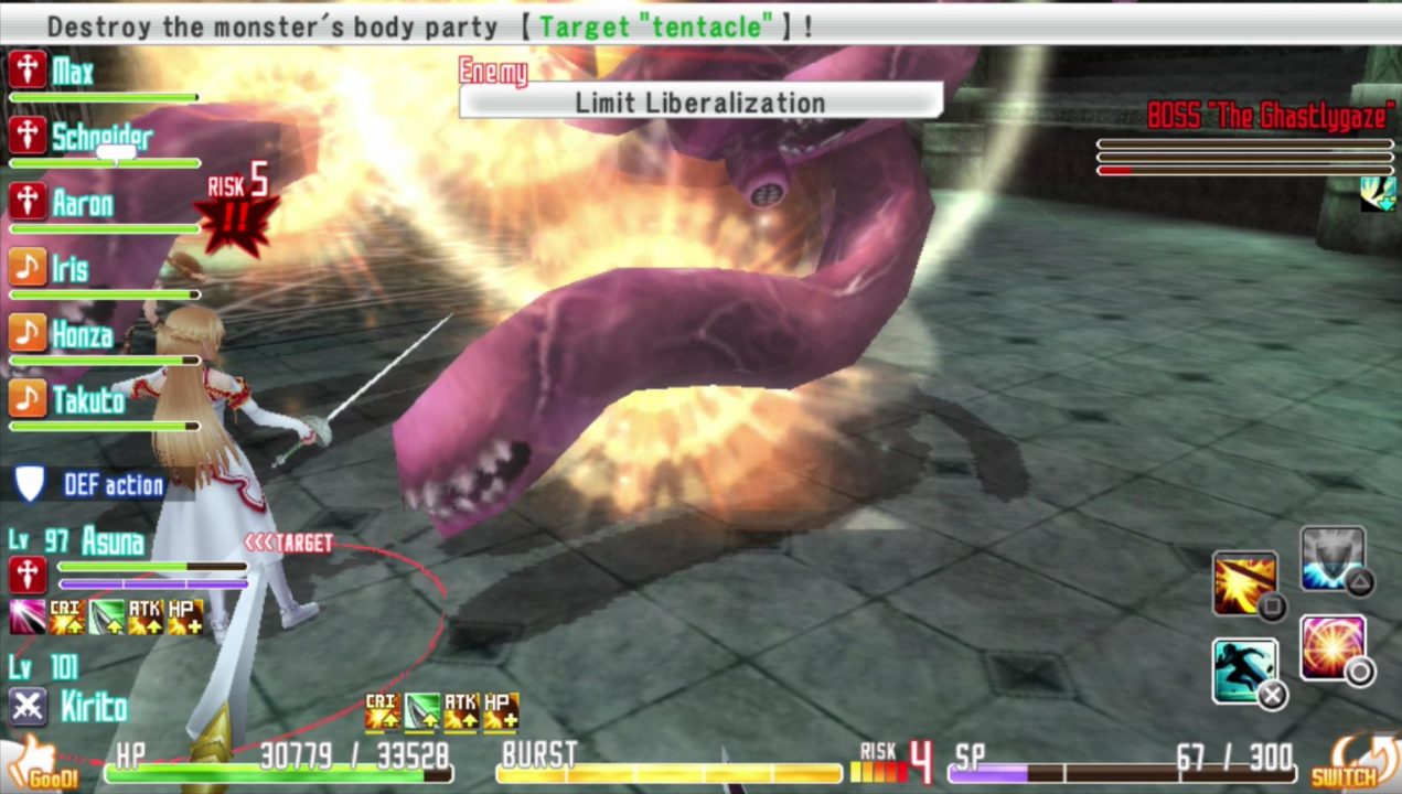 I don't know what a "body party" but I don't want to be invited to one. Also, I checked and it really is "Limit Liberalization" in the original Japanese version. I'm guessing it was intended as something like "limiter release" or "limiter removal"