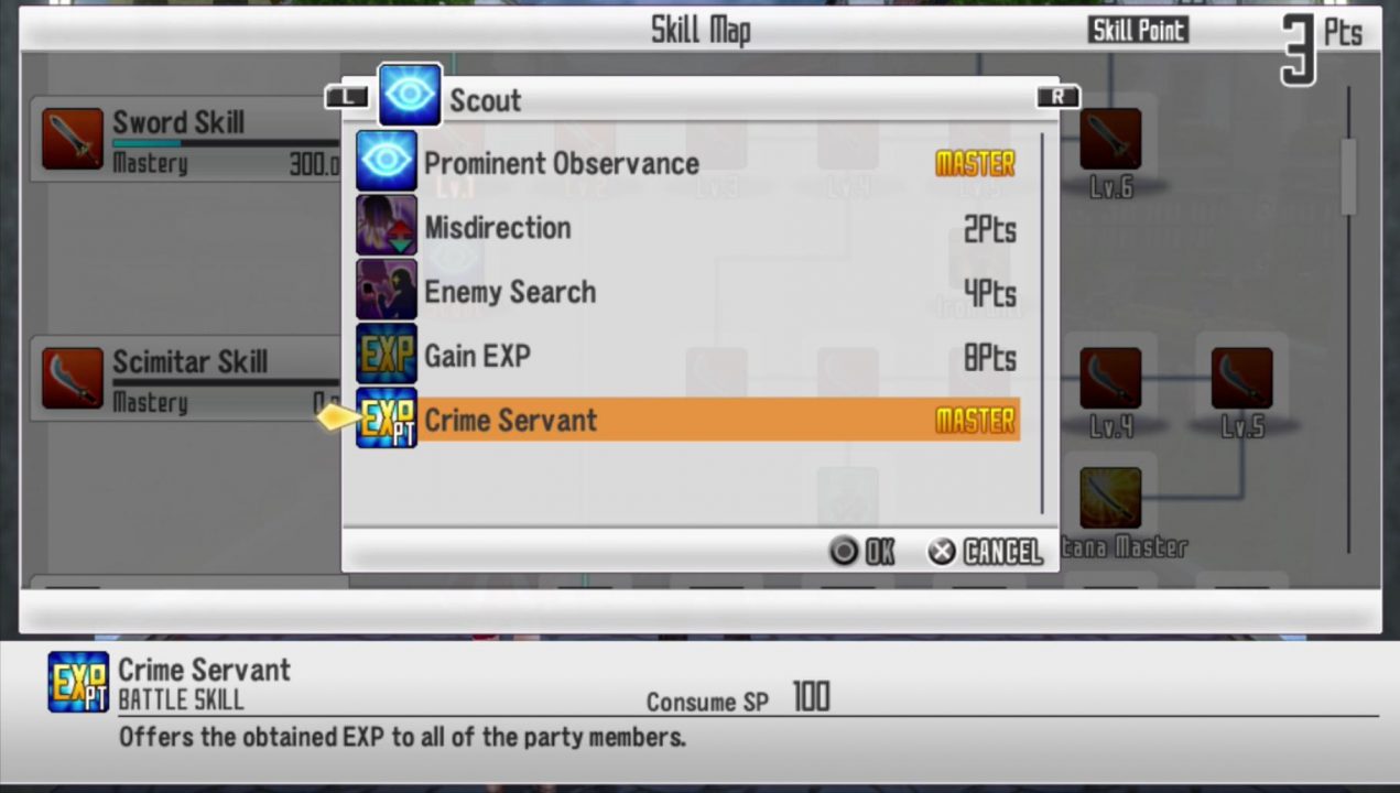 "Crime Servant" is apparently supposed to be intended as "Climb Servant", in the sense that you give up your experience to help your partner "climb" up in levels. But the infamous L/R problem - along with the bizarre name to begin with - resulted in criminal servitude