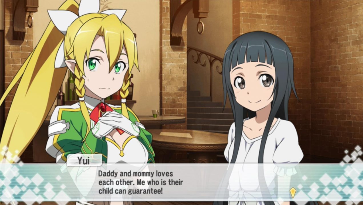 "Me who is their child can guarantee!" - This is a good example of how/why Japanese-to-English translators need to "unravel" Japanese sentences and reorder them to sound natural. Poor and/or inexperienced translators often handle phrases this way. The original Resident Evil has some more famous examples of this in action as I recall