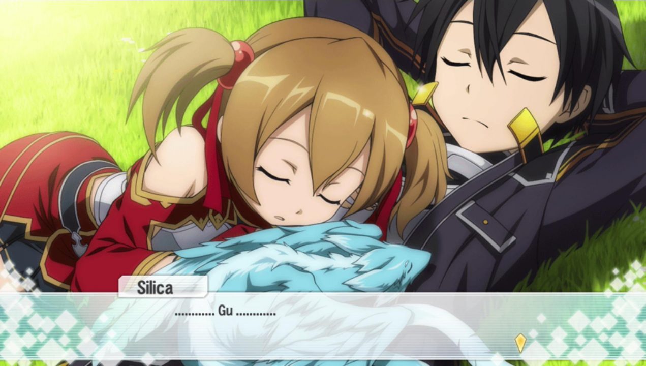 "gu" is another Japanese sleeping sound, but it takes too long to type "zzz". Also, in a crazy coincidence, "Sugu" is Leafa's name in the real world. So I wonder if any English-speaking players thought these characters were dreaming about her instead of making sleeping sounds