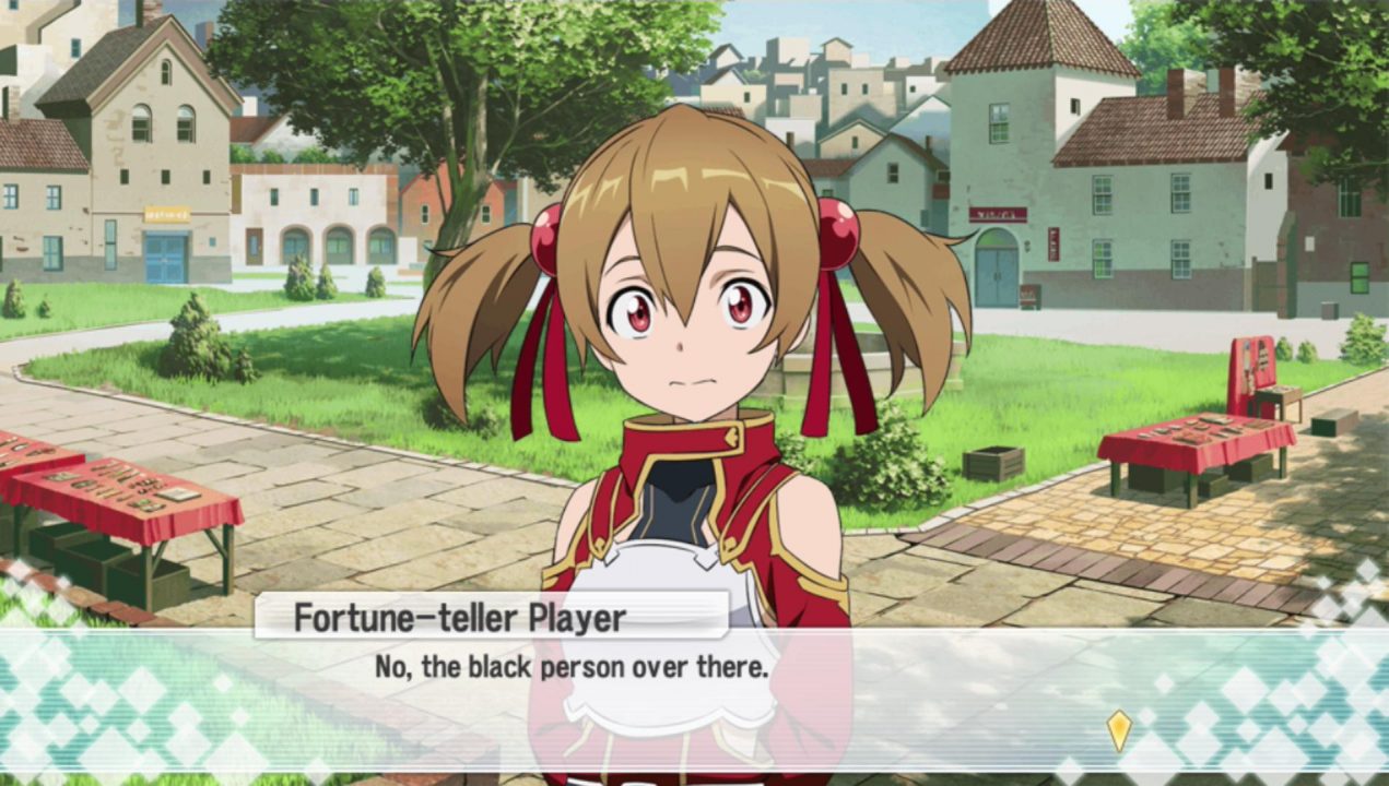 Oh no, they did it again! Whoever translated Silica's cut scenes really didn't understand that "black person" isn't the best way to phrase "person dressed in black".