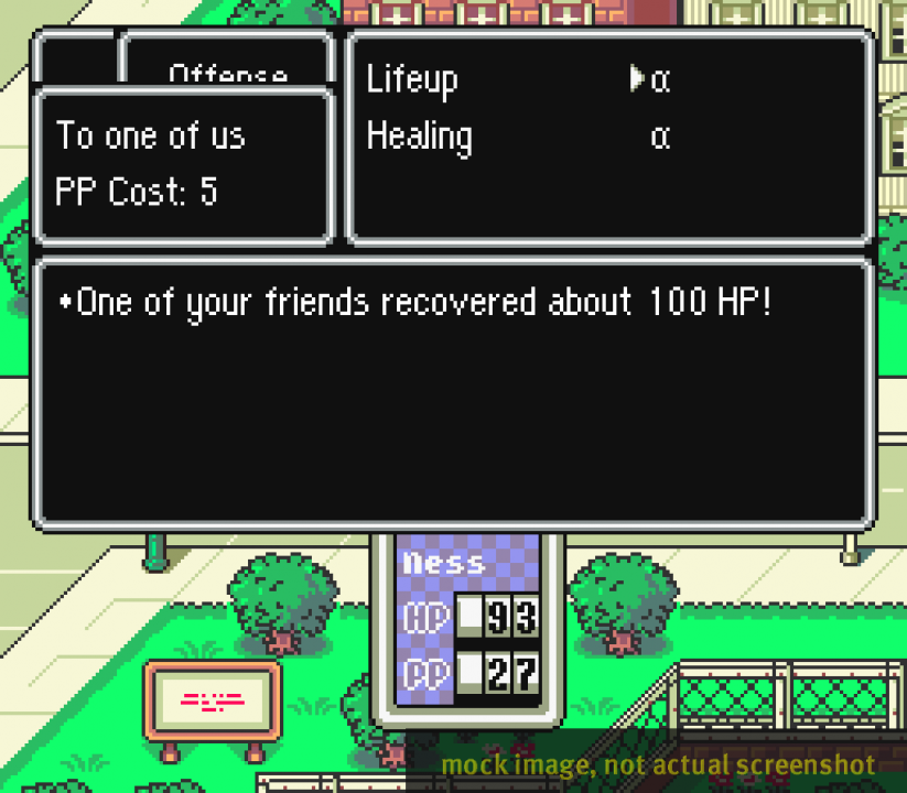 Actual text from CES 1995 demo version of EarthBound - note that this skill description was mistranslated as a "skill was just used" message Actual text from CES 1995 demo version of EarthBound - note that this skill description was mistranslated as a "skill was just used" message