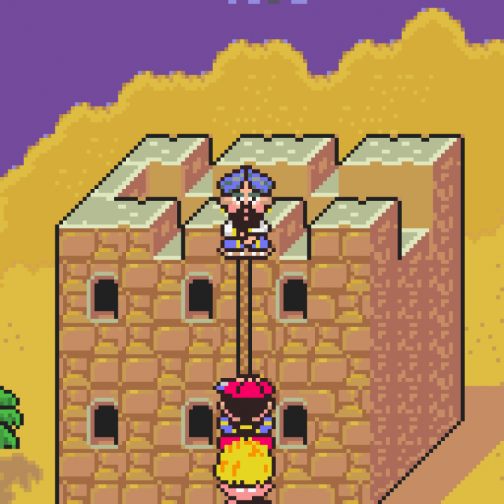 The guy sitting on the rope in Scaraba is named "Pupuka" The guy sitting on the rope in Scaraba is named "Pupuka"