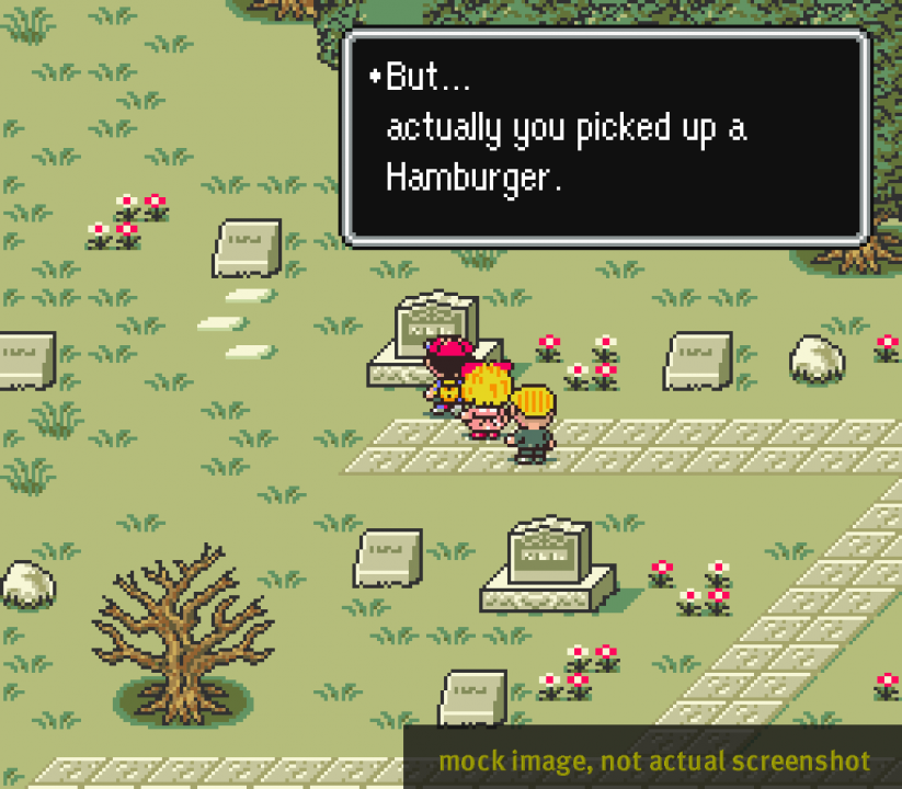 Checking certain tombstones would net you an item (probably not hamburgers though, that's just a random guess) Checking certain tombstones would net you an item (probably not hamburgers though, that's just a random guess)