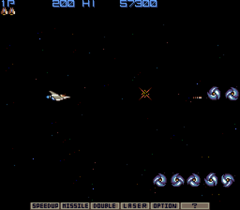The default high score in Konami's Gradius (Arcade) is 57,300 points The default high score in Konami's Gradius (Arcade) is 57,300 points