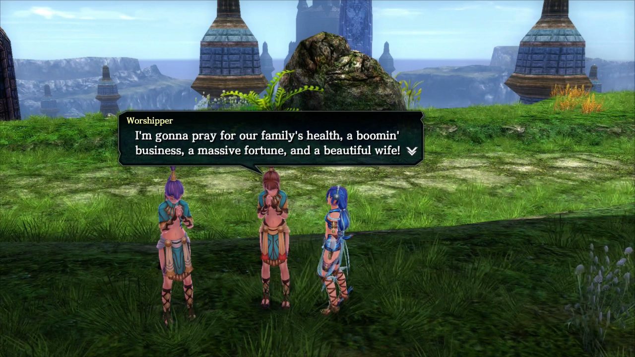 Translation B: "I'm gonna pray for our family's health, a boomin' business, a massive fortune, and a beautiful wife!"