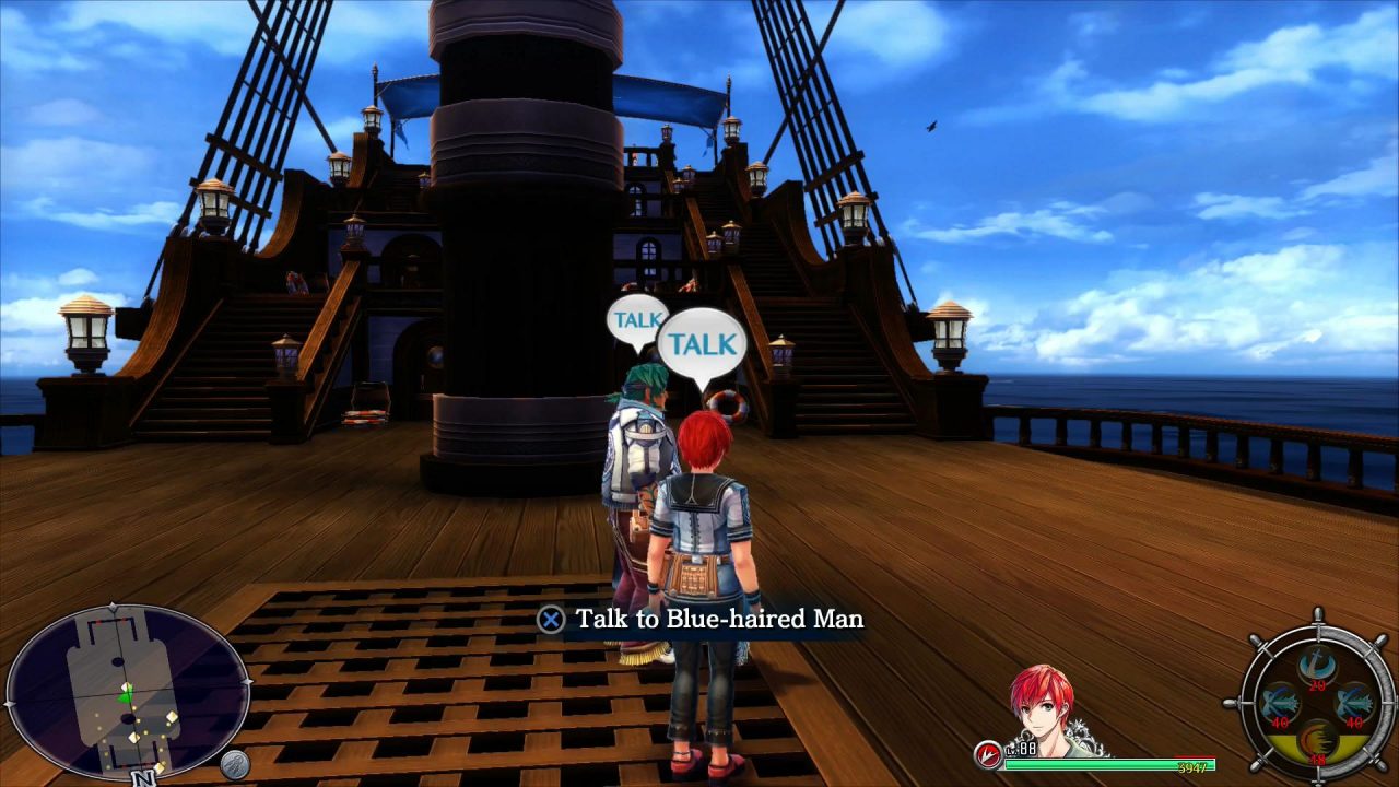 Translation A: "Talk to the Blue-haired Man"