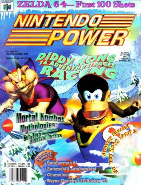 "Zelda 64" on the top of a Nintendo Power magazine cover "Zelda 64" on the top of a Nintendo Power magazine cover